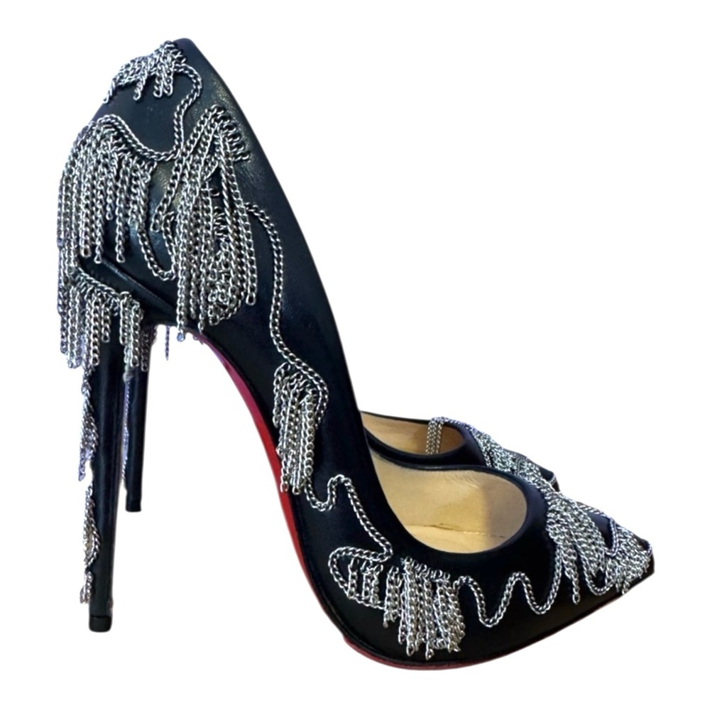 Christian Louboutin Dolly party Black Heels with Silver Chain Detail